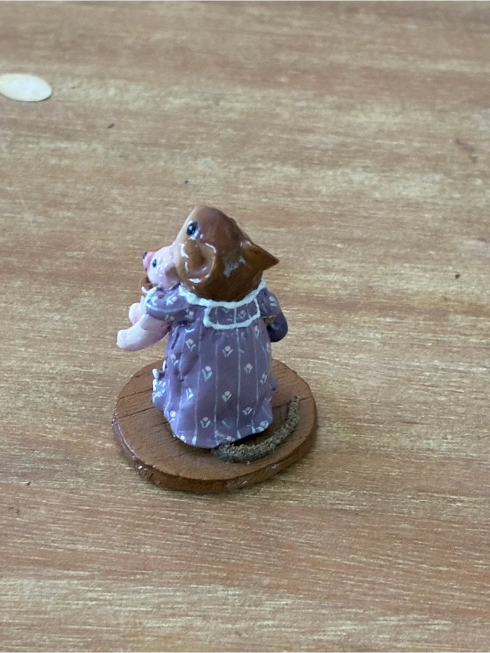 Hand-Painted Purple Mouse Figurine with Pink Teddy Accent